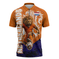 Personalized Netherlands Football Lion Zipper Polo Shirt Oranje Pride Holland National Flag Graffiti Art