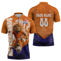 Personalized Netherlands Football Lion Zipper Polo Shirt Oranje Pride Holland National Flag Graffiti Art