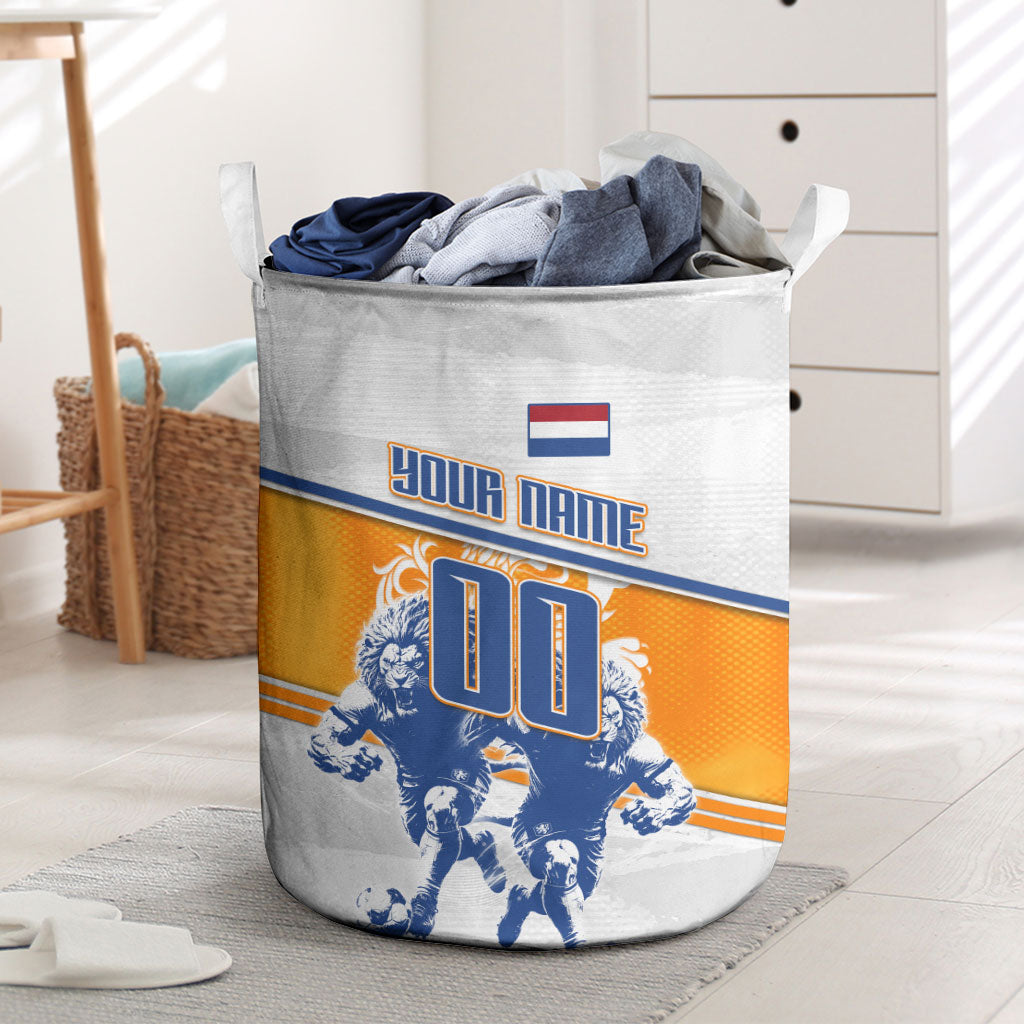 Personalized Netherlands Football Laundry Basket Dutch Lion Heritage Mascot Flame Swirl