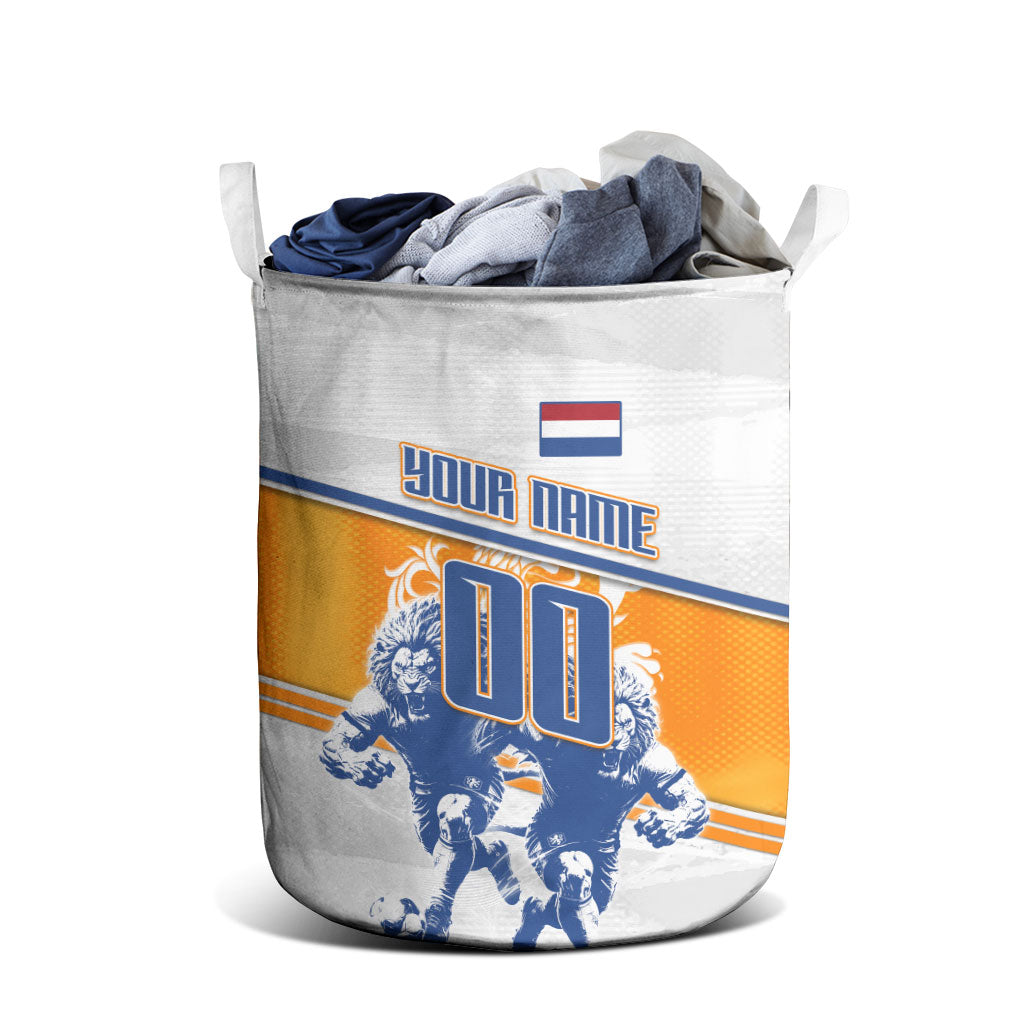 Personalized Netherlands Football Laundry Basket Dutch Lion Heritage Mascot Flame Swirl