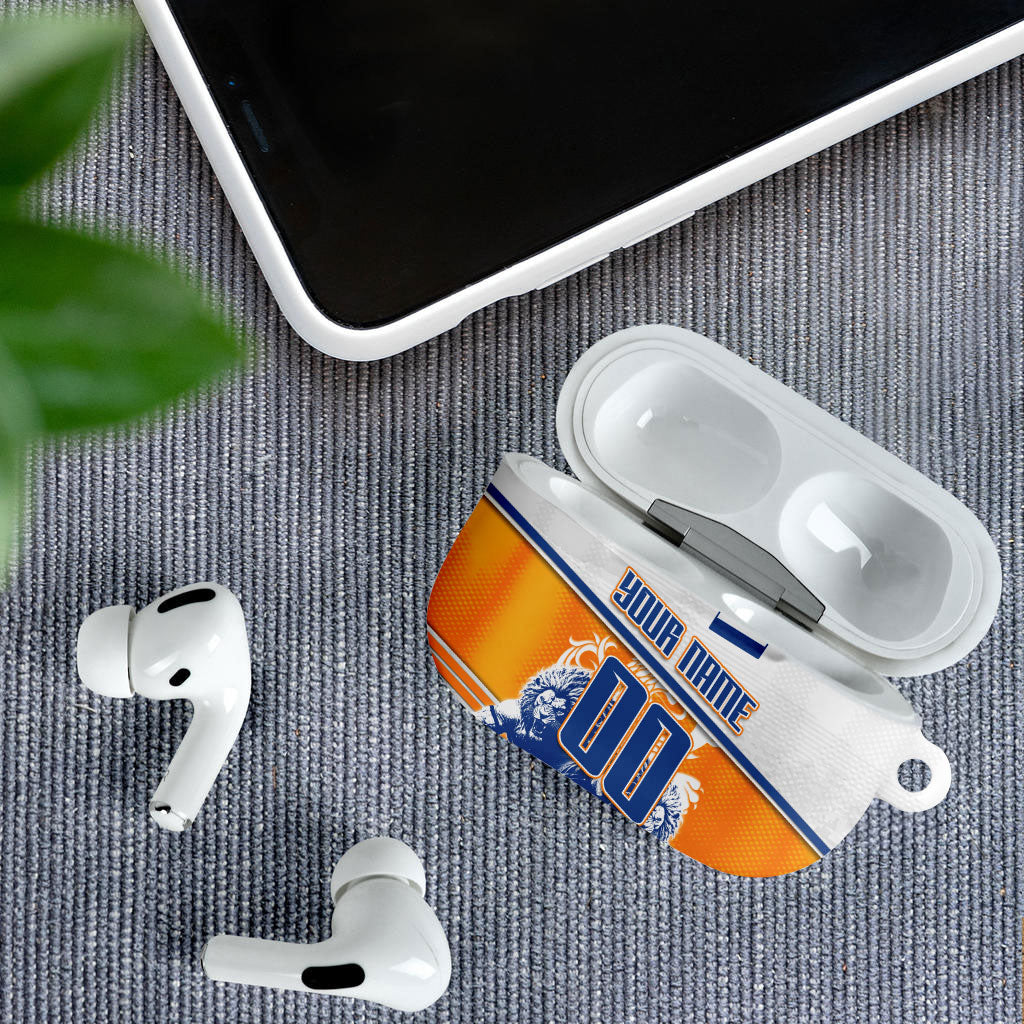Personalized Netherlands Football AirPods Case Dutch Lion Heritage Mascot Flame Swirl