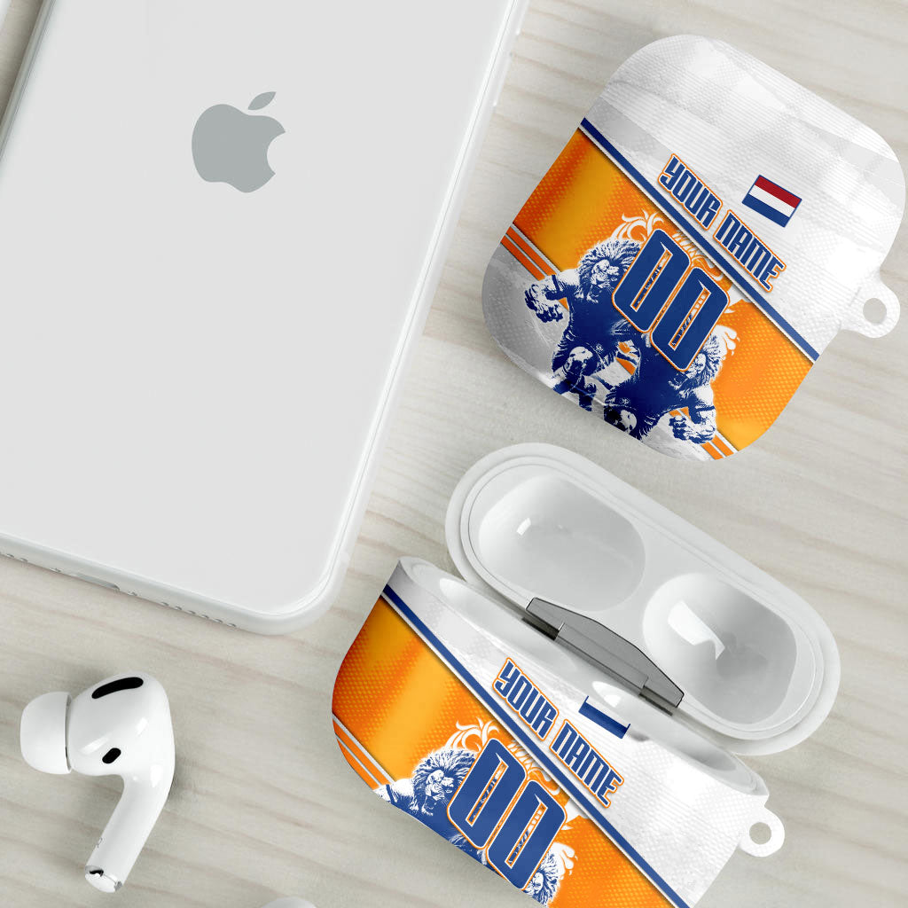 Personalized Netherlands Football AirPods Case Dutch Lion Heritage Mascot Flame Swirl