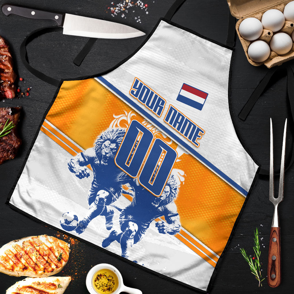 Personalized Netherlands Football Apron Dutch Lion Heritage Mascot Flame Swirl