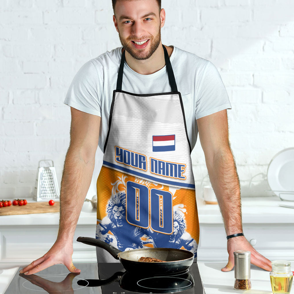 Personalized Netherlands Football Apron Dutch Lion Heritage Mascot Flame Swirl