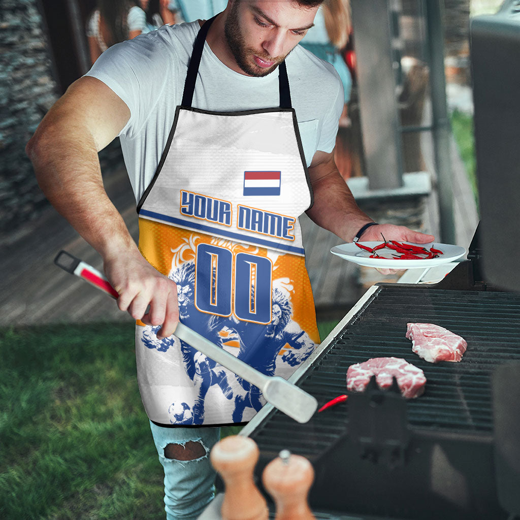 Personalized Netherlands Football Apron Dutch Lion Heritage Mascot Flame Swirl