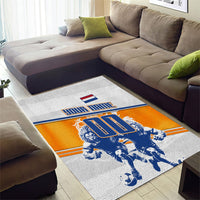 Personalized Netherlands Football Area Rug Dutch Lion Heritage Mascot Flame Swirl