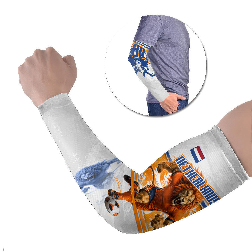 Personalized Netherlands Football Arm Sleeves Dutch Lion Heritage Mascot Flame Swirl