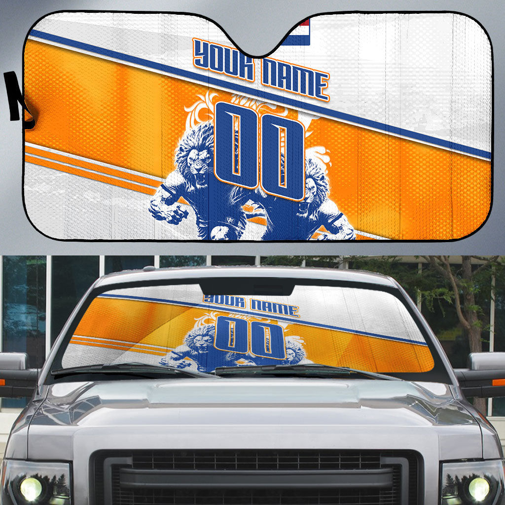 Personalized Netherlands Football Auto Sun Shade Dutch Lion Heritage Mascot Flame Swirl