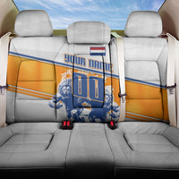 Personalized Netherlands Football Back Car Seat Cover Dutch Lion Heritage Mascot Flame Swirl
