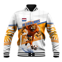 Personalized Netherlands Football Baseball Jacket Dutch Lion Heritage Mascot Flame Swirl