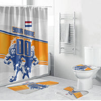 Personalized Netherlands Football Bathroom Set Dutch Lion Heritage Mascot Flame Swirl