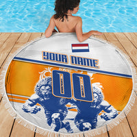 Personalized Netherlands Football Beach Blanket Dutch Lion Heritage Mascot Flame Swirl