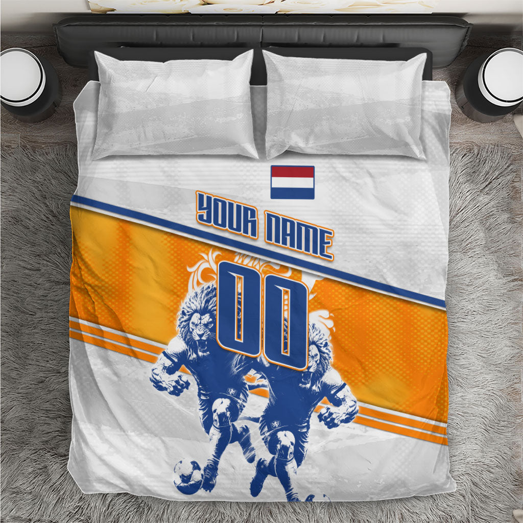 Personalized Netherlands Football Bedding Set Dutch Lion Heritage Mascot Flame Swirl