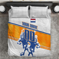 Personalized Netherlands Football Bedding Set Dutch Lion Heritage Mascot Flame Swirl