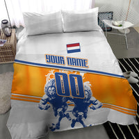 Personalized Netherlands Football Bedding Set Dutch Lion Heritage Mascot Flame Swirl