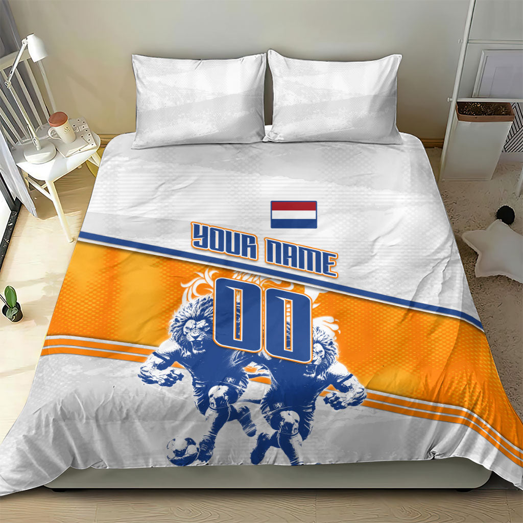 Personalized Netherlands Football Bedding Set Dutch Lion Heritage Mascot Flame Swirl
