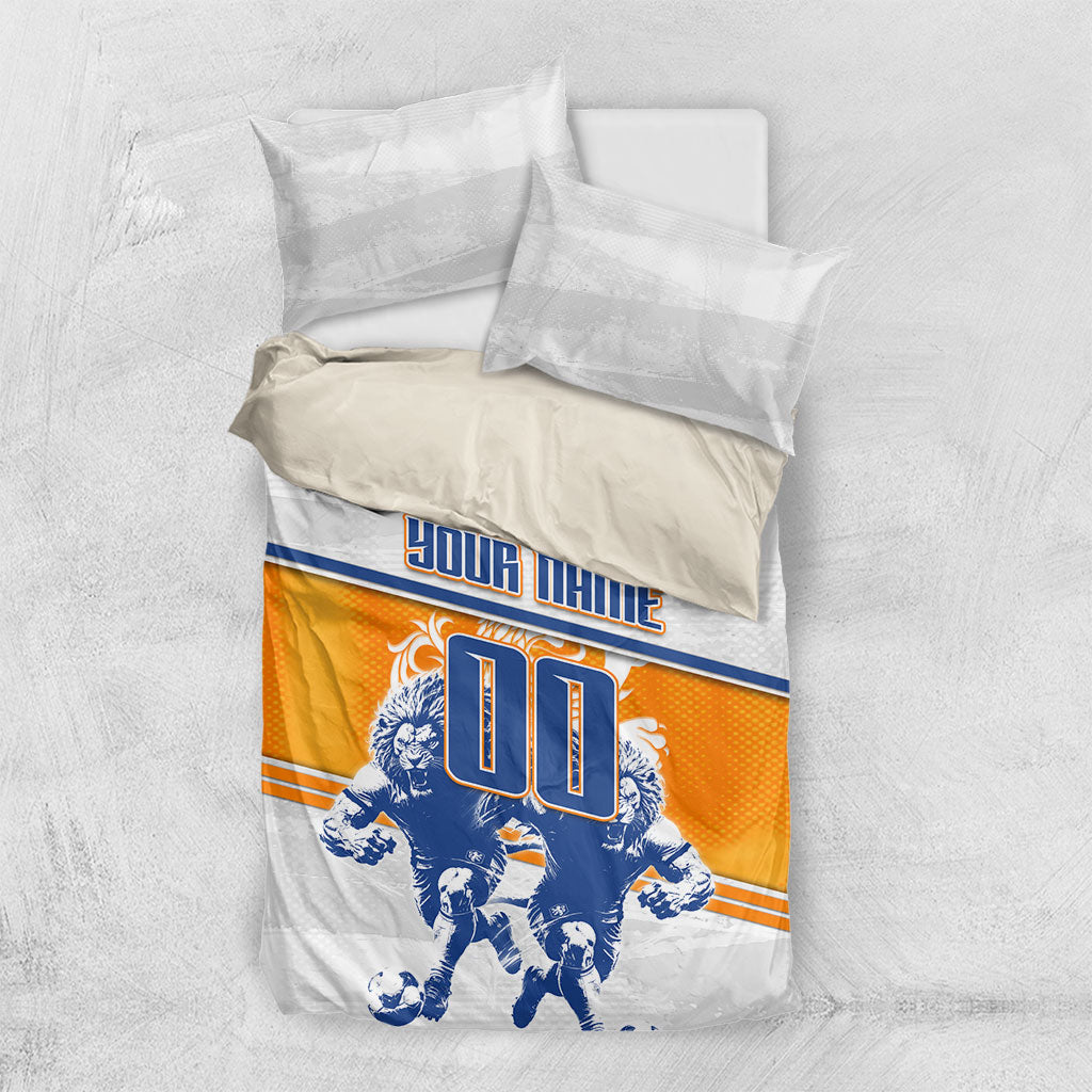 Personalized Netherlands Football Bedding Set Dutch Lion Heritage Mascot Flame Swirl