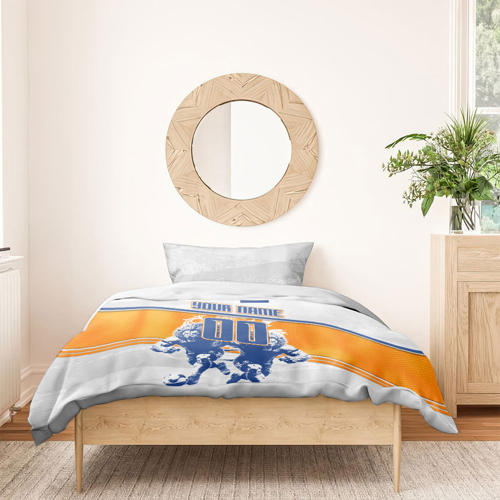 Personalized Netherlands Football Bedding Set Dutch Lion Heritage Mascot Flame Swirl