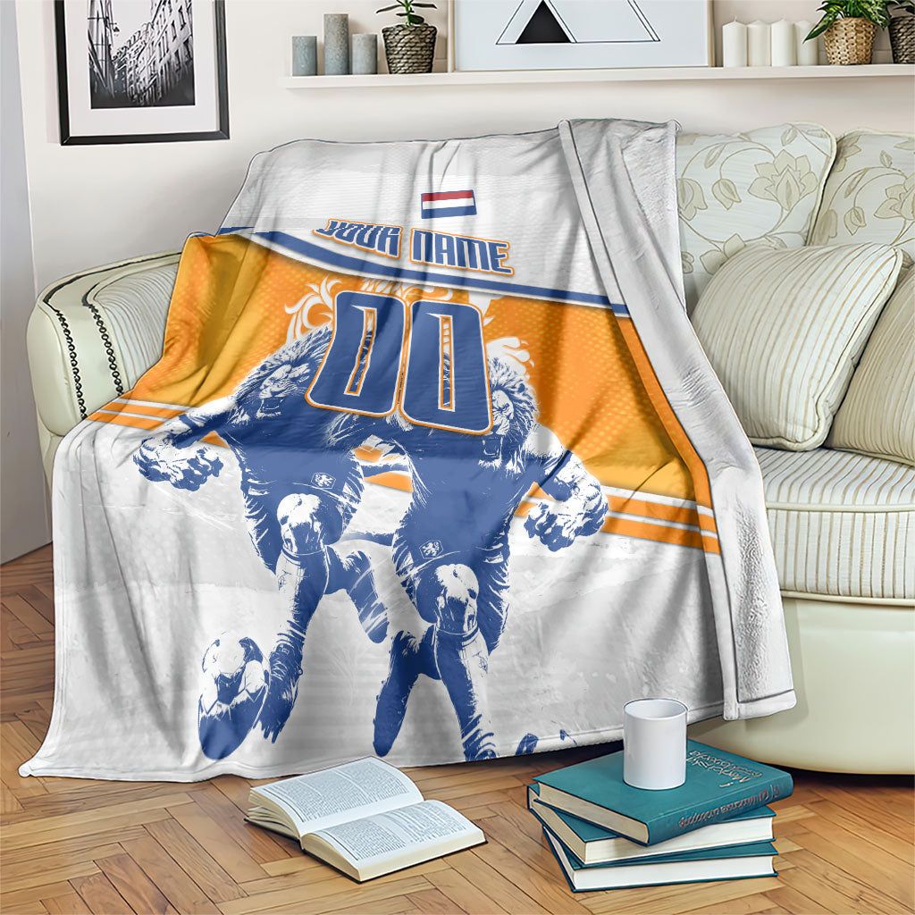 Personalized Netherlands Football Blanket Dutch Lion Heritage Mascot Flame Swirl