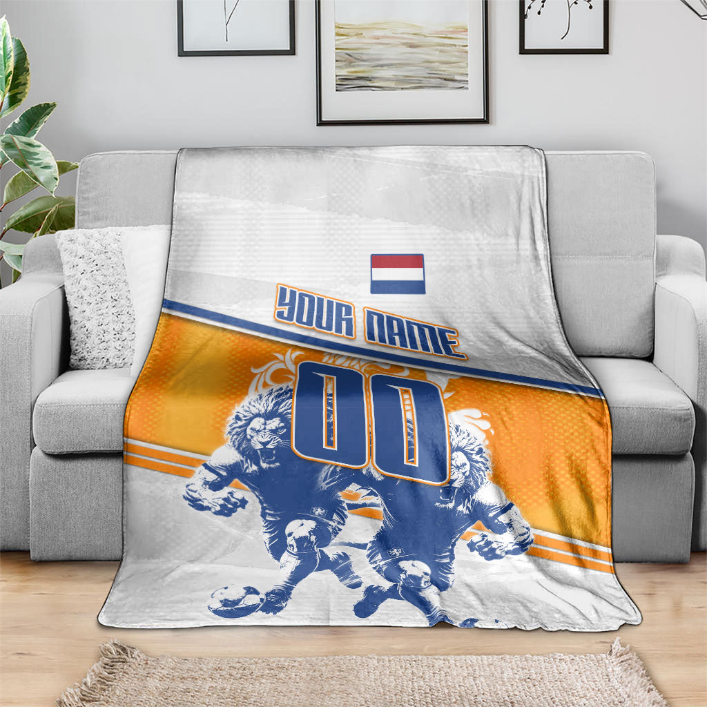Personalized Netherlands Football Blanket Dutch Lion Heritage Mascot Flame Swirl