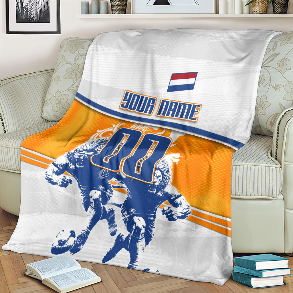 Personalized Netherlands Football Blanket Dutch Lion Heritage Mascot Flame Swirl