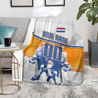 Personalized Netherlands Football Blanket Dutch Lion Heritage Mascot Flame Swirl