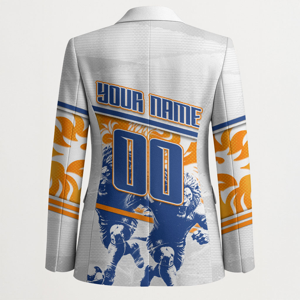 Personalized Netherlands Football Blazer Dutch Lion Heritage Mascot Flame Swirl