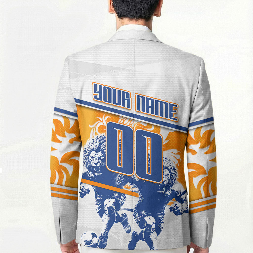 Personalized Netherlands Football Blazer Dutch Lion Heritage Mascot Flame Swirl
