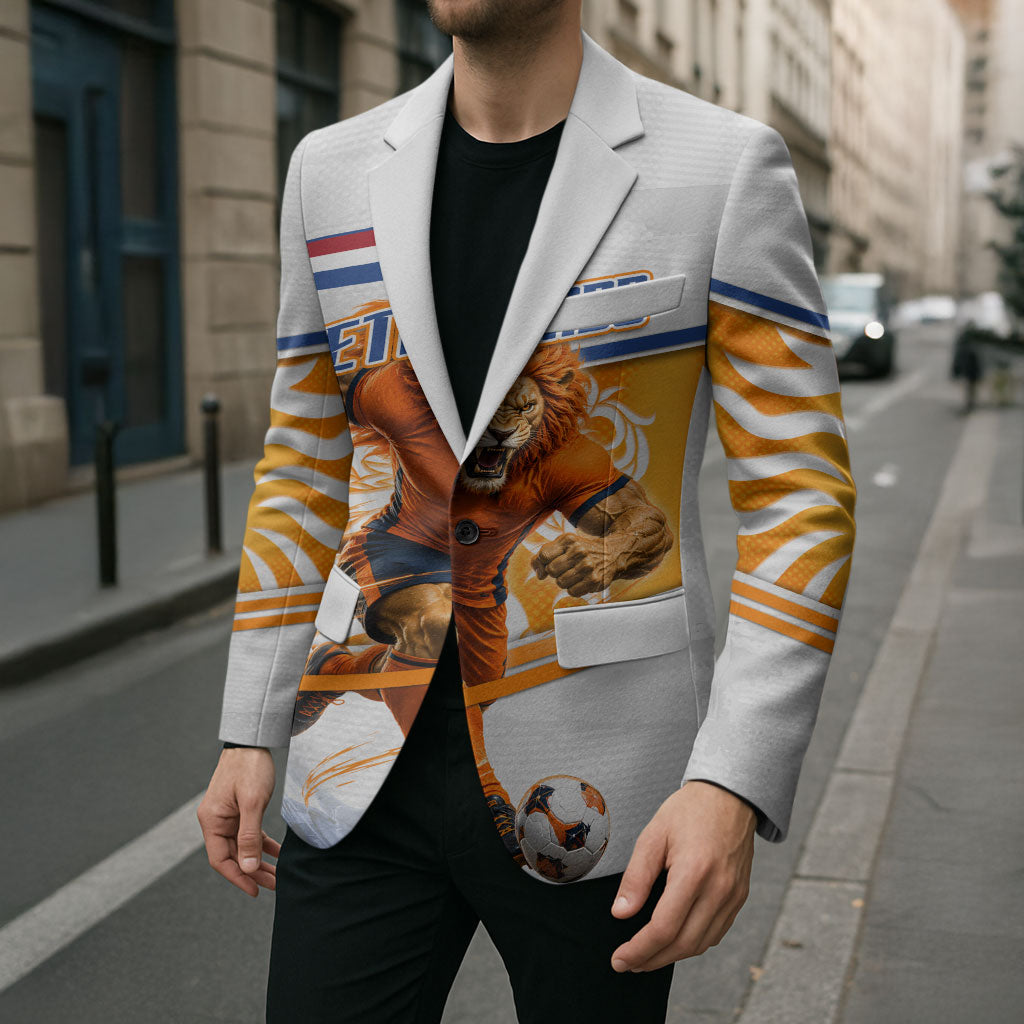 Personalized Netherlands Football Blazer Dutch Lion Heritage Mascot Flame Swirl