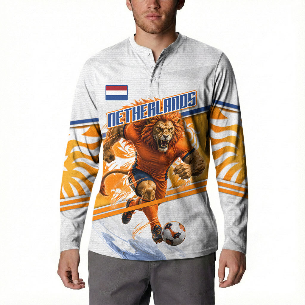 Personalized Netherlands Football Button Sweatshirt Dutch Lion Heritage Mascot Flame Swirl