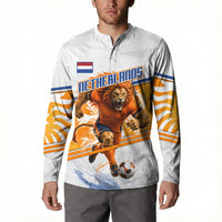 Personalized Netherlands Football Button Sweatshirt Dutch Lion Heritage Mascot Flame Swirl