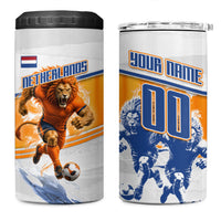 Personalized Netherlands Football 4 in 1 Can Cooler Tumbler Dutch Lion Heritage Mascot Flame Swirl