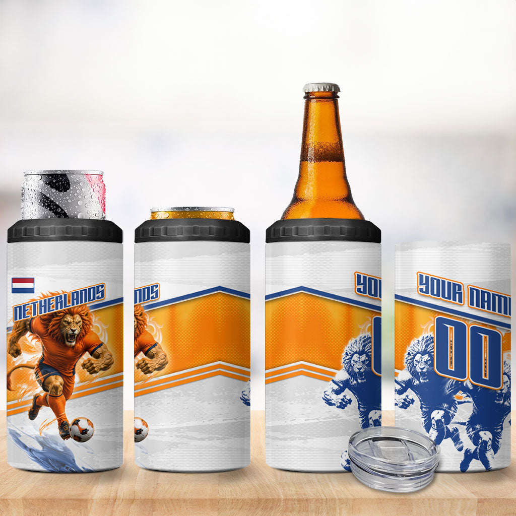 Personalized Netherlands Football 4 in 1 Can Cooler Tumbler Dutch Lion Heritage Mascot Flame Swirl
