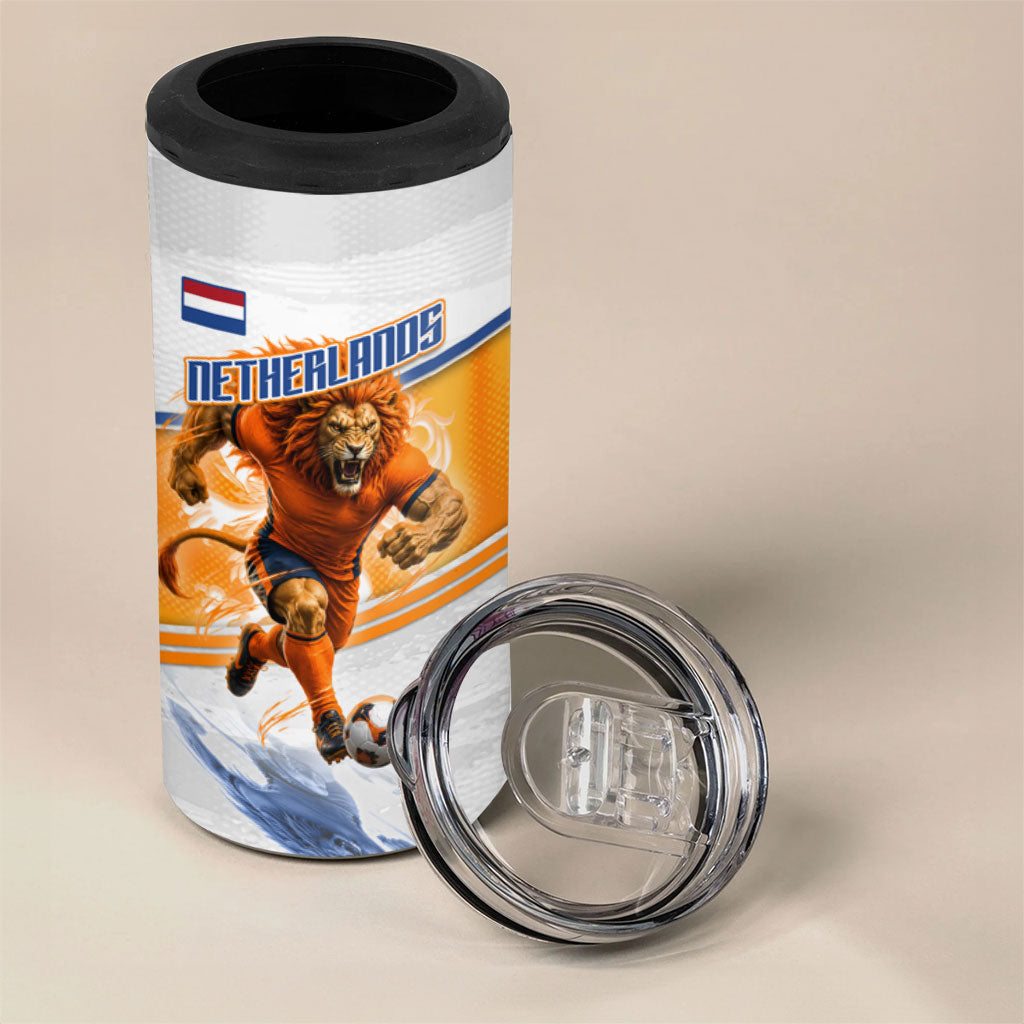 Personalized Netherlands Football 4 in 1 Can Cooler Tumbler Dutch Lion Heritage Mascot Flame Swirl