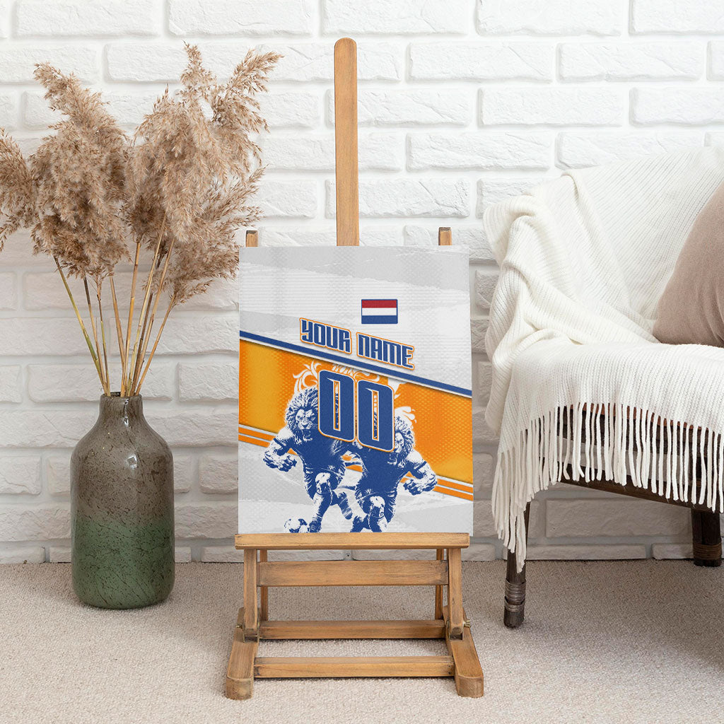 Personalized Netherlands Football Canvas Wall Art Dutch Lion Heritage Mascot Flame Swirl