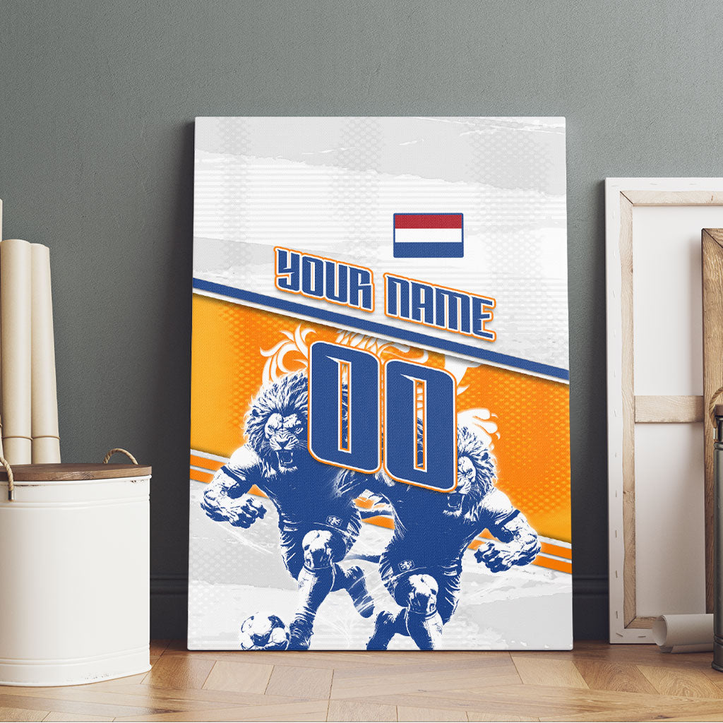 Personalized Netherlands Football Canvas Wall Art Dutch Lion Heritage Mascot Flame Swirl