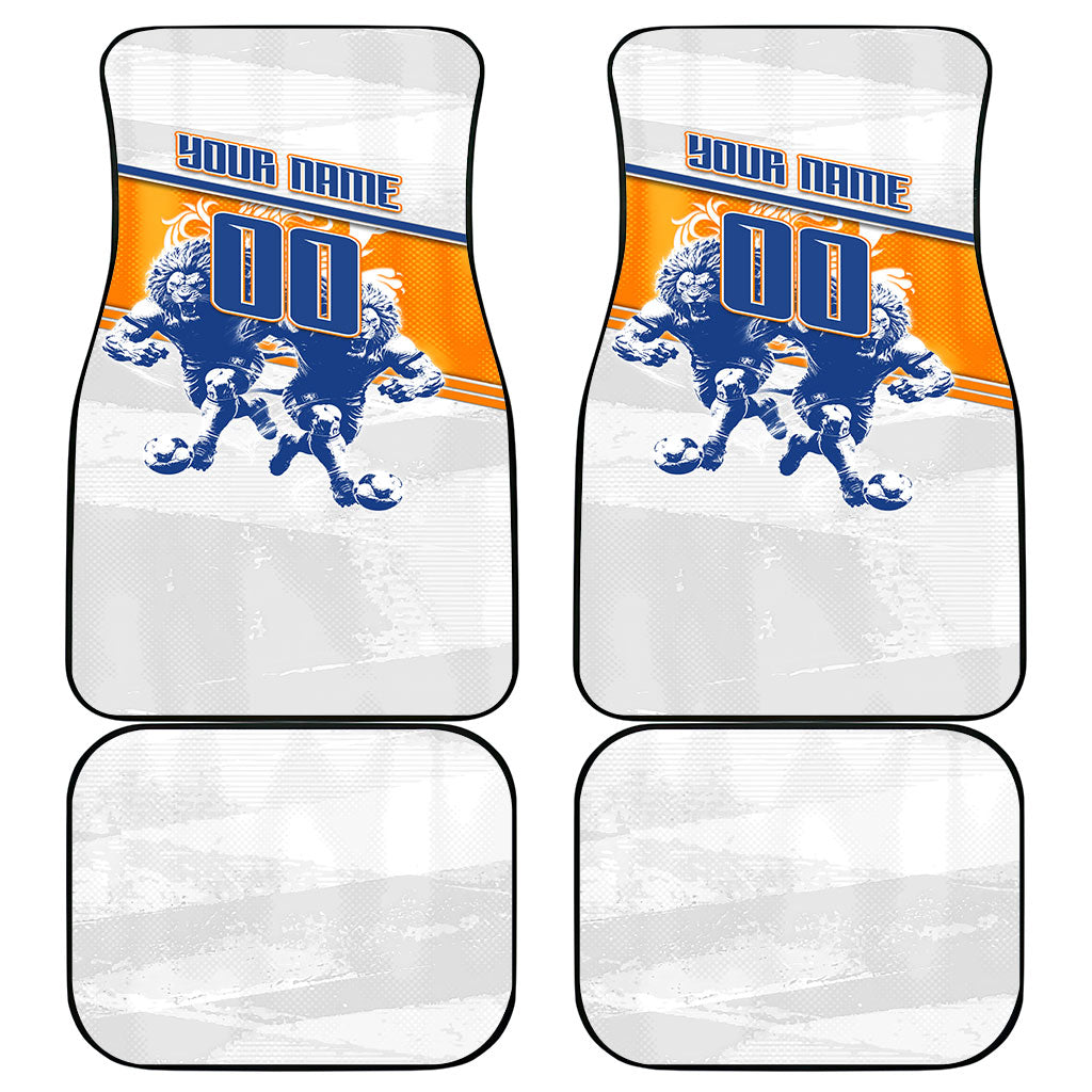 Personalized Netherlands Football Car Mats Dutch Lion Heritage Mascot Flame Swirl