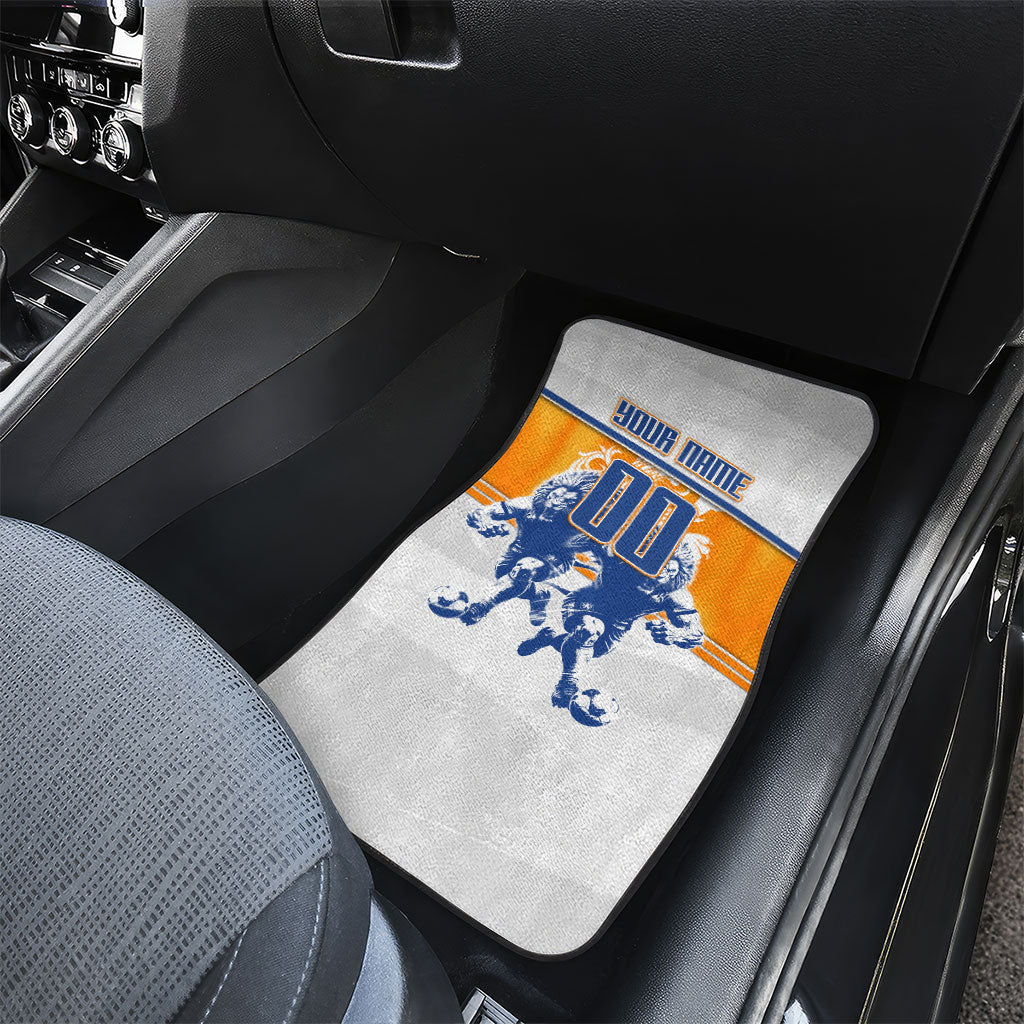 Personalized Netherlands Football Car Mats Dutch Lion Heritage Mascot Flame Swirl