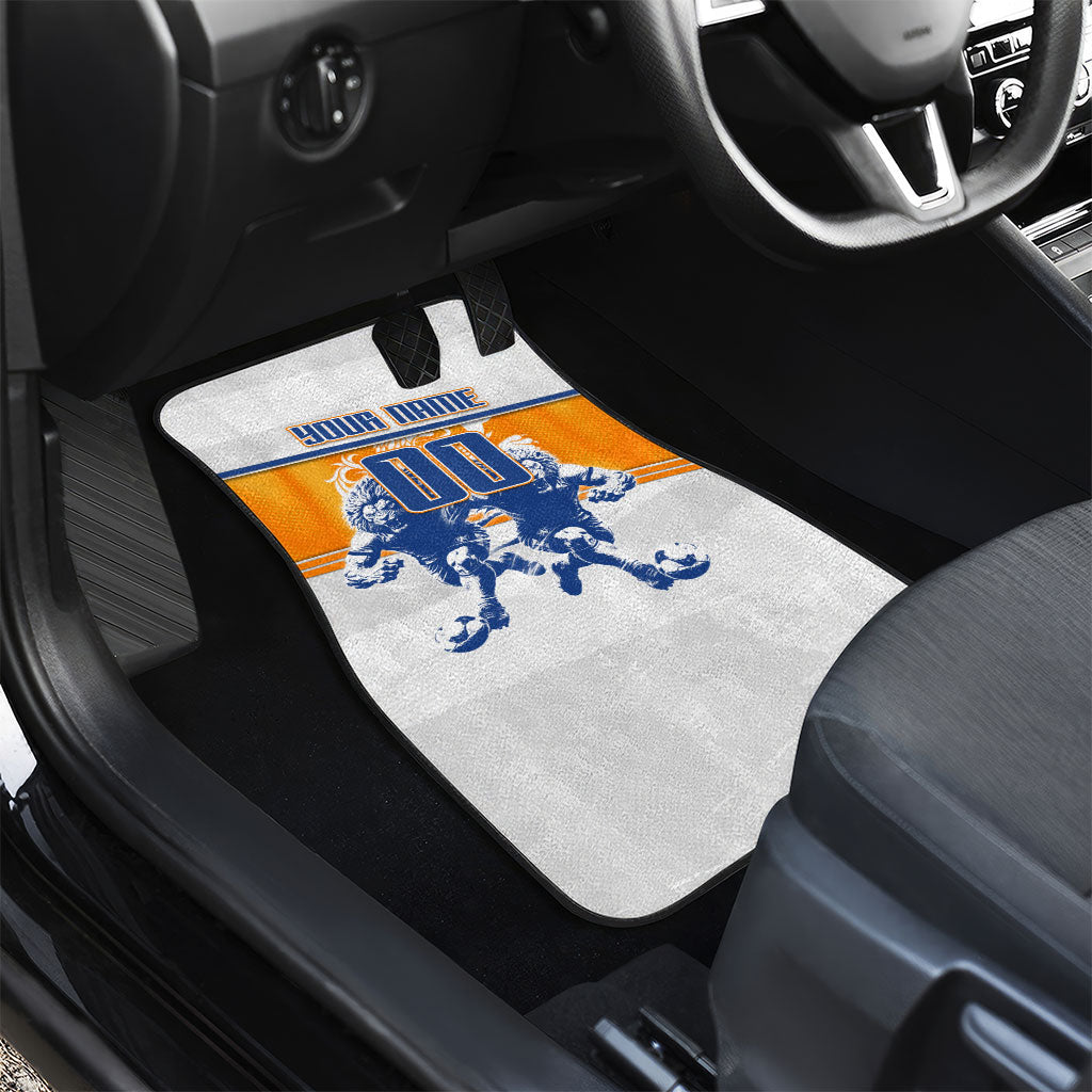 Personalized Netherlands Football Car Mats Dutch Lion Heritage Mascot Flame Swirl