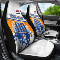 Personalized Netherlands Football Car Seat Cover Dutch Lion Heritage Mascot Flame Swirl