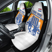 Personalized Netherlands Football Car Seat Cover Dutch Lion Heritage Mascot Flame Swirl