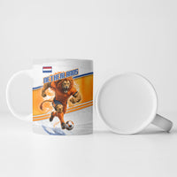 Personalized Netherlands Football Ceramic Mug Dutch Lion Heritage Mascot Flame Swirl
