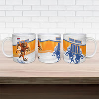 Personalized Netherlands Football Ceramic Mug Dutch Lion Heritage Mascot Flame Swirl