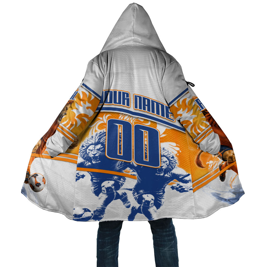 Personalized Netherlands Football Cloak Dutch Lion Heritage Mascot Flame Swirl