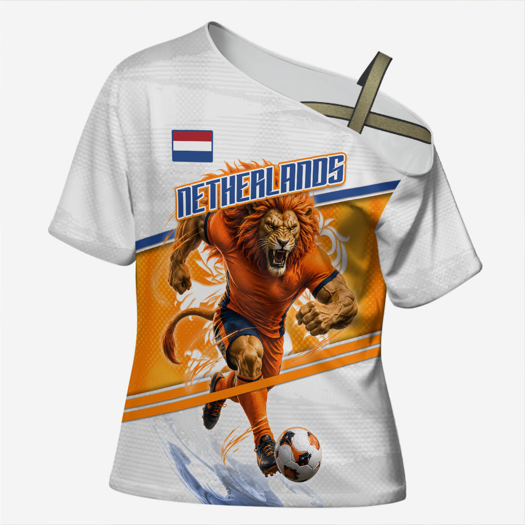 Personalized Netherlands Football Cross Shoulder Shirt Dutch Lion Heritage Mascot Flame Swirl