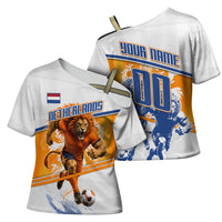 Personalized Netherlands Football Cross Shoulder Shirt Dutch Lion Heritage Mascot Flame Swirl
