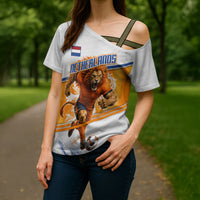 Personalized Netherlands Football Cross Shoulder Shirt Dutch Lion Heritage Mascot Flame Swirl