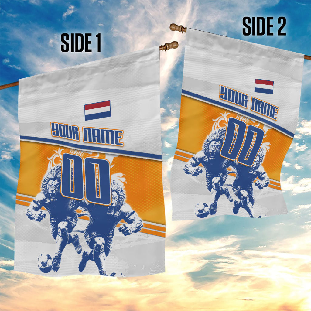 Personalized Netherlands Football Garden Flag Dutch Lion Heritage Mascot Flame Swirl