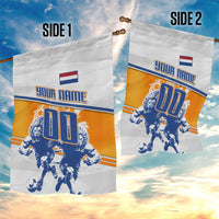 Personalized Netherlands Football Garden Flag Dutch Lion Heritage Mascot Flame Swirl
