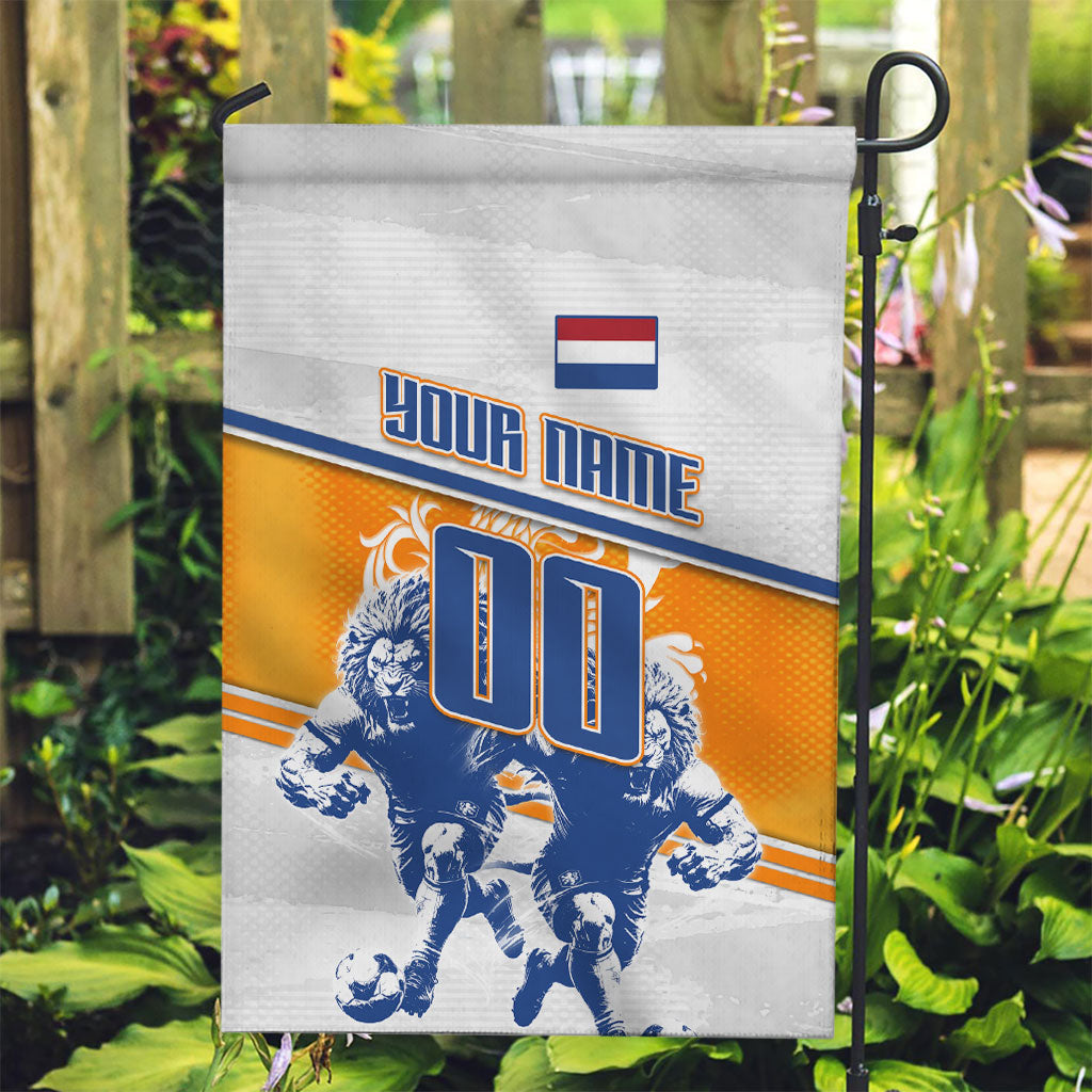 Personalized Netherlands Football Garden Flag Dutch Lion Heritage Mascot Flame Swirl